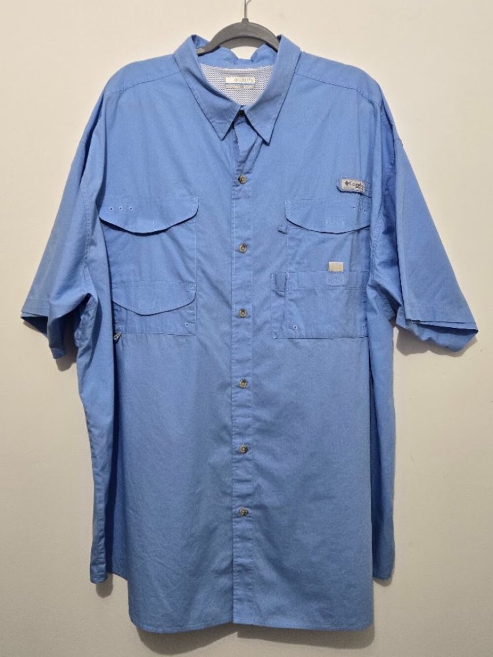 Columbia Mens PFG Bonehead Vented Fishing Shirt Sz 3XLT Tall Blue Short Sleeve